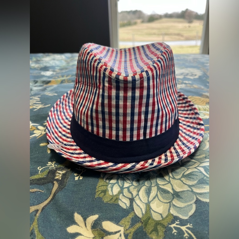 Nick Graham Gingham Fedora Hat NWT $50 Size S/M Preppy Post Prep Spring Summer